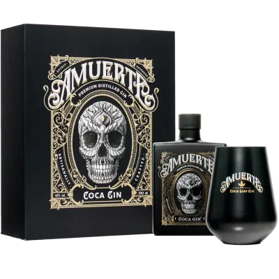 Amuerte Black Carton GB w/ two Glasses