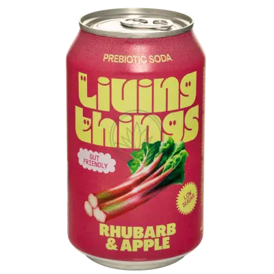 Living Things Rhubarb & Apple Sparkling Prebiotic Soda 12x330ml Can